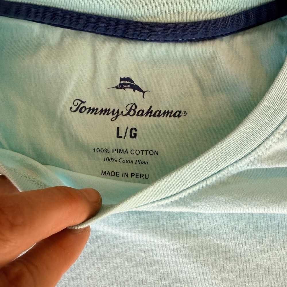 Tommy Bahama T Shirt Mens Large Aqua Blue Pima Cotton Pocket Tee Casual - Picture 2 of 5